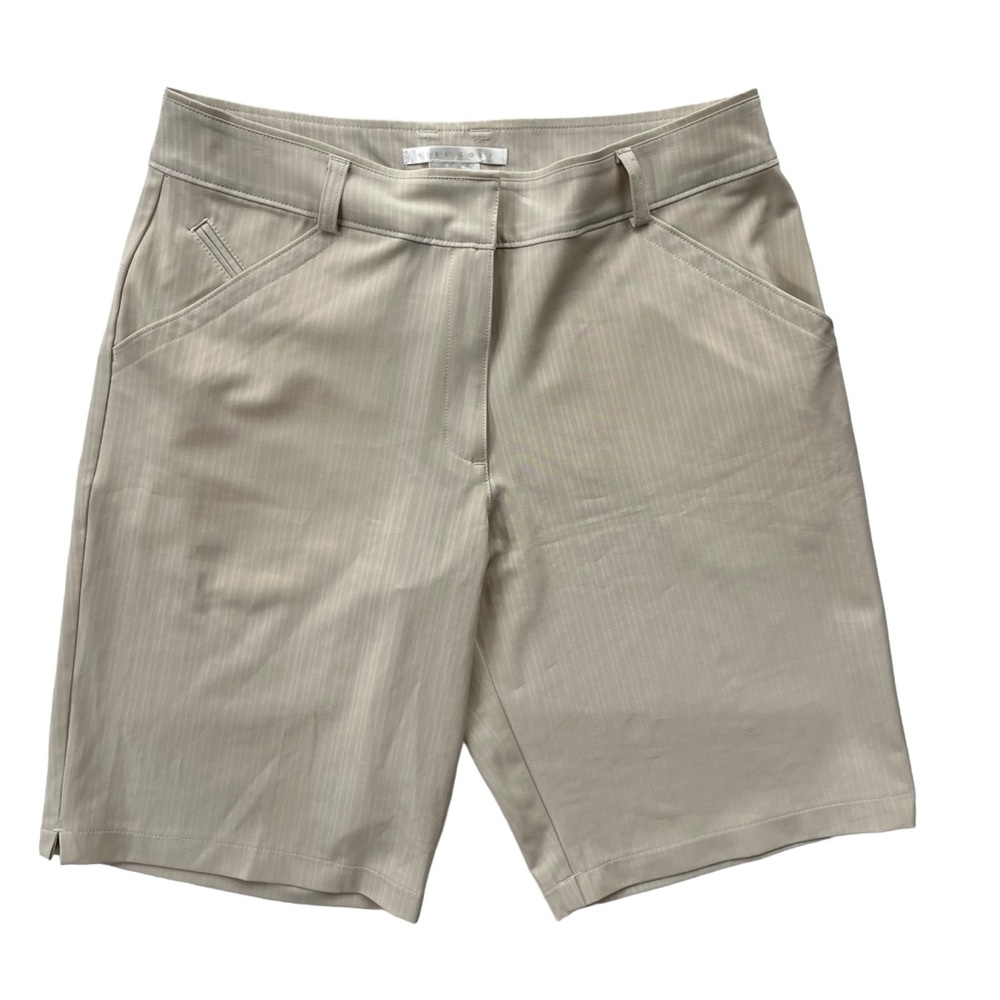 Nike Golf FITDRY Womens 10 Light Tan Pinstripe Polyester Athletic Bermuda Shorts